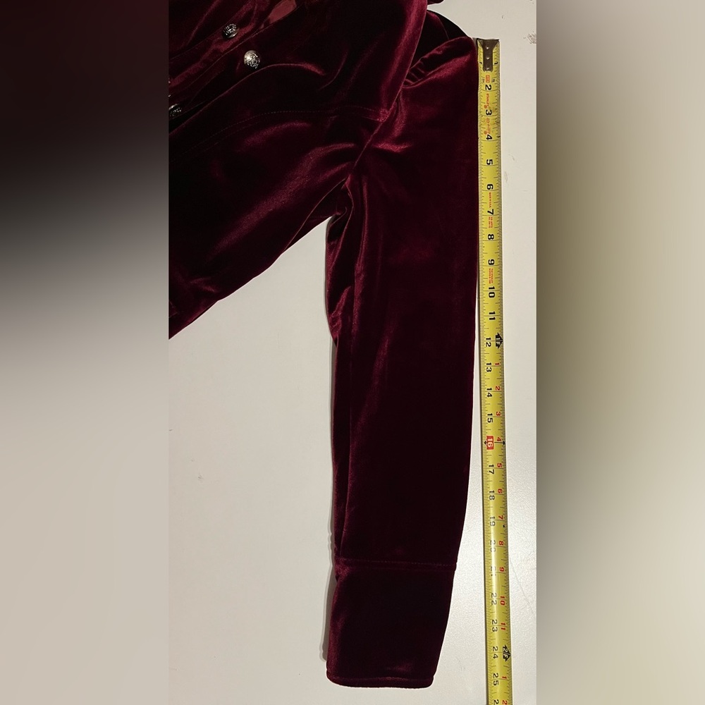 INC International Concepts Velvet Military Jacket Blazer collarless burgundy M - Picture 10 of 11